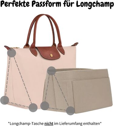 Органайзер для сумок Charinor для Longchamp, органайзер для сумок L з фетру з брелоком і сумкою в сумці (бежевий, L) L Бежевий