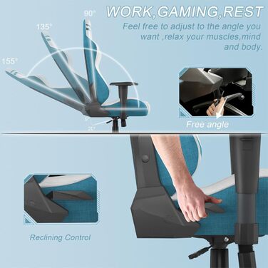 Ергономічне ігрове крісло з опорою для голови та попереку білого та синього кольорів Офісне крісло з регульованою висотою для дорослих та підлітків