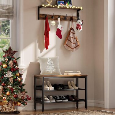 Вішалка для одягу HOOBRO настінна, настінна полиця з 7 гачками і полицею, підвісна полиця з вішалками, настінне кріплення, для пер