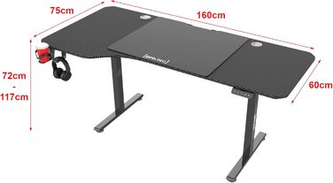 Стіл з регульованою висотою Stryn 160x75 см Електричний стіл Робочий стіл з функцією пам&39яті висоти від 72 до 117 см Чорний 160 x 75 см