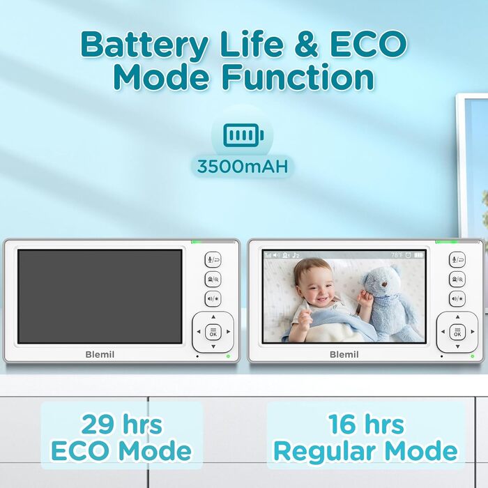 Оновлена версія Blemil, монітор із розділеним екраном 4,3 дюйма IPS із 29-годинним акумулятором, відеоняня з панорамуванням і нахи