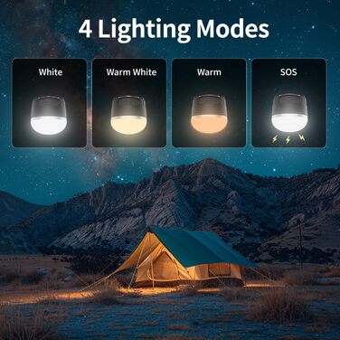 Акумуляторний світлодіодний ліхтар для кемпінгу - портативний кемпінговий ліхтар IP65, ультраводонепроникний, пилонепроникний, ліхтар для намету з 3 лампами, безступінчасті режими SOS, ліхтарі для намету для кемпінгу, походів та надзвичайних ситуацій, чор