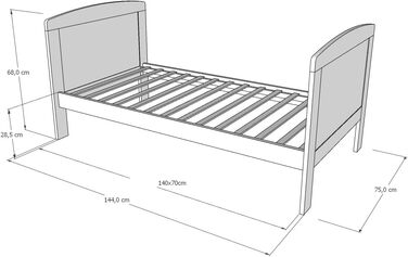 Дитяче ліжко/ліжечко Kids Collective 70x140 см з матрацом, трансформоване ліжечко, регульована висота Біле дитяче ліжко, зроблено в Європі, 70x140 см Від народження до 6 років, 70 x 140 см білий матрац