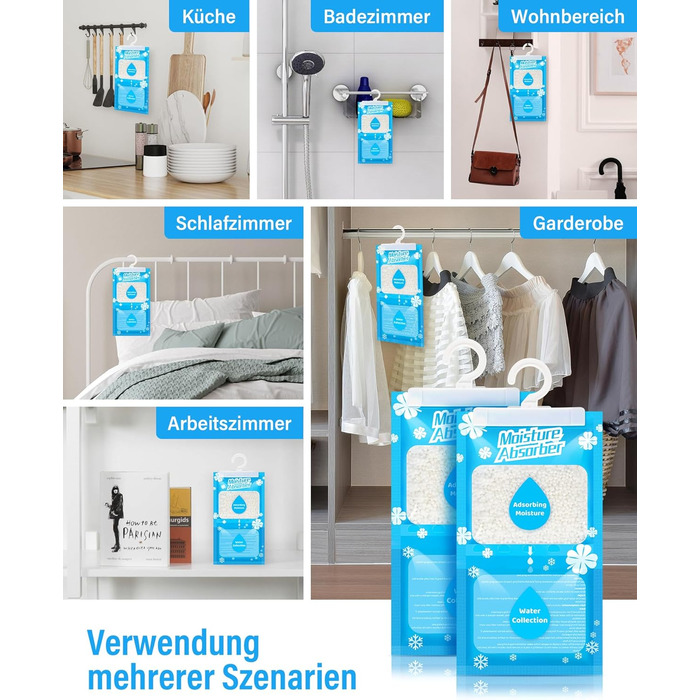 Х 230 г підвісний осушувач повітря, пакети для шафи, одноразові гранули для сушіння, підходить для поглинання вологи для дому, пральні, запахи, без запаху, 20 упаковок по 230 г, 20 шт., 20