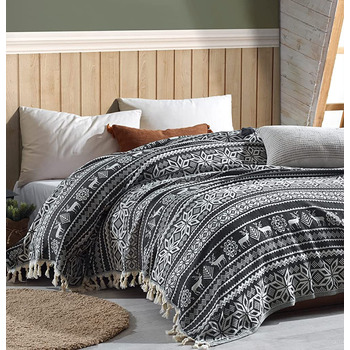Покривало BOHORIA Premium Nordic 200x240 см - Покривало на ліжко, двосторонній плед, затишний плед, плед на диван з візерунком Дуже великий (200 x 240 см, Оленячий обсидіан) 200 x 240 см Оленячий обсидіан