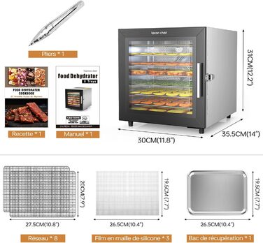 Дегідратор з нержавіючої сталі 8 лотків дегідратора з нержавіючої сталі Дегідратор 35C - 90C Дегідратор Сушарка для їжі 700 Вт з таймером на 24 години