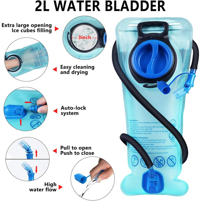 Гідратаційний рюкзак, 20 л / 2 л камера, Водонепроникний, Нейлон/Пластик, Чорний матовий