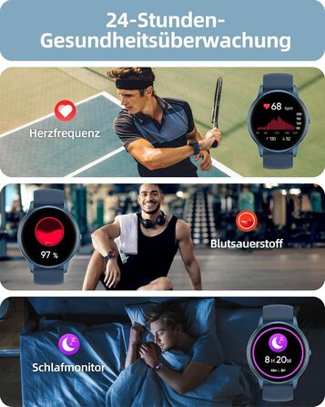 Чоловічий круглий смарт-годинник Parsonver з функцією телефону, фітнес-годинник для чоловіків та жінок зі 100 спортивними режимами, серцевим ритмом, монітором сну, крокоміром, водонепроникним IP68, смарт-годинник, жіночий годинник, синій, SPROD1