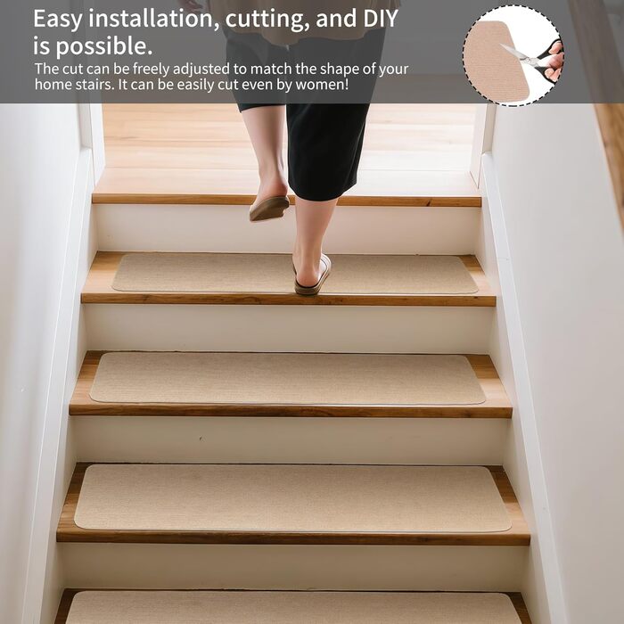 Килимки для сходів, 15 шт. , самоклеючі килимки для сходів з масиву дерева, плитки, мармуру, протиковзкий килимок для сходів, звукопоглинальний, прямокутний килимок для сходів 70x22 см (бежевий)