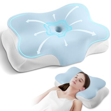 Подушка для шиї з піни з ефектом пам&39яті, ергономічна подушка з підтримкою шиї для сну на боці, спині та животі зі знімним чохлом, синя, 64 38 13 см