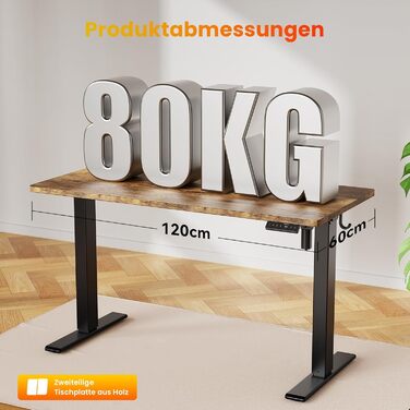 Стіл з регульованою висотою, електричний комп&39ютерний стіл 120 x 60 см, стіл для роботи сидячи та стоячи з 4 положеннями пам&39яті, стіл для роботи стоячи з 2 гачками та з&39єднувальною пластиною, рустикальний коричневий