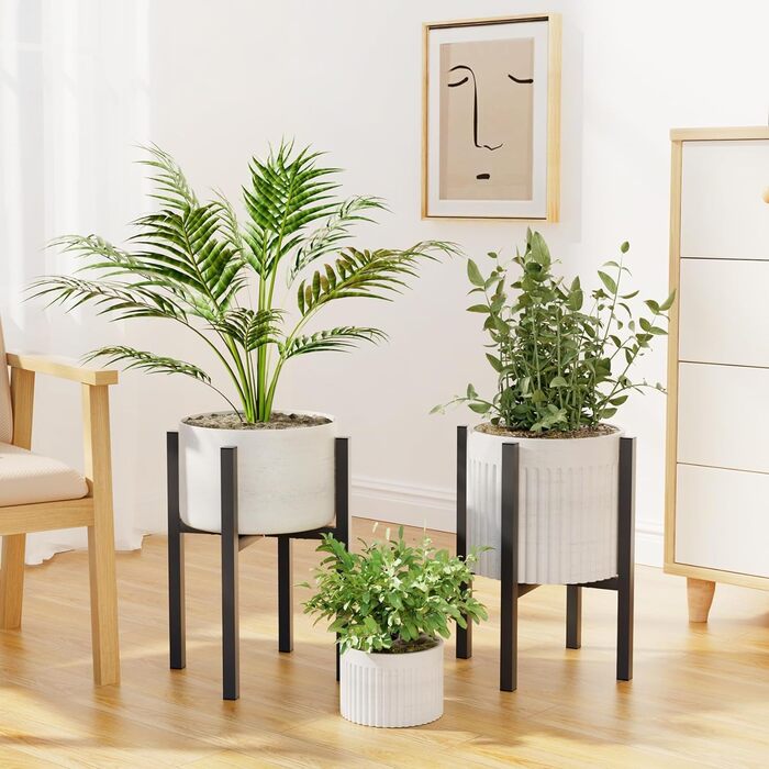 Регульована підставка для рослин для використання в приміщенні та на вулиці, металева підставка для квітів, міцна монтажна рама, підставка для квіткових горщиків з лотками для горщиків різних розмірів, висота 38 см (1 упаковка, чорна)