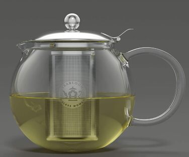 Чайник для заварювання Teabloom Classica на кожен день - Скляний чайник, безпечний для використання на плиті - Ємність 1200 мл - Знімний заварник з нержавіючої сталі