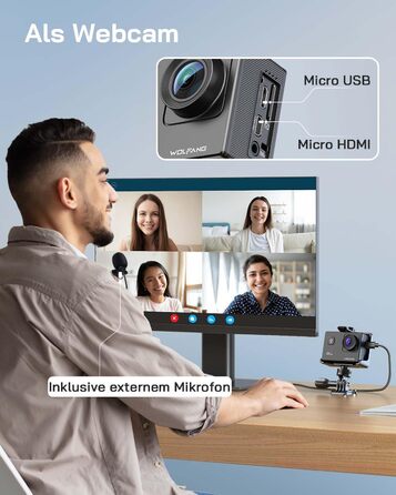 З картою памяті microSDXC 32GB WiFi 40M Підводна камера Водонепроникна EIS Actioncam Пульт дистанційного керування Мікрофон Комплект аксесуарів, 4K30FPS 20MP