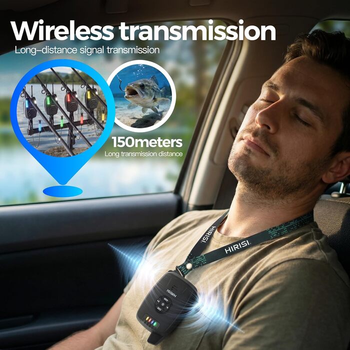 Бездротовий сигналізатор Hirisi Tackle Carp Fishing, 4 сигналізації та 1 приймач, повністю функціональні індикатори клювання, бездротова риболовля SX1-3