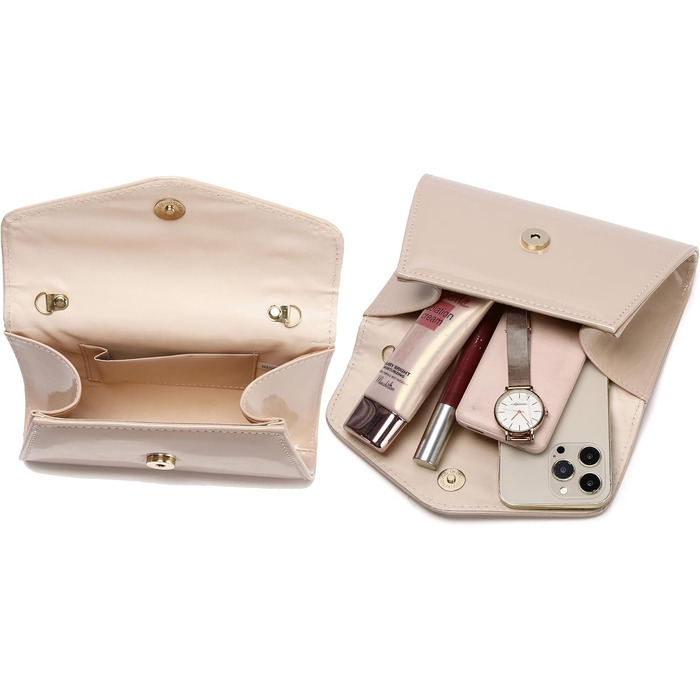 Мініатюрна вечірня сумочка-клатч з лакованої шкіри Цукерковий блиск для вечірок, свят та побачень. Колір - нюдовий