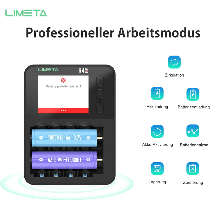 Зарядний пристрій LIMETA 18650 для акумуляторів AA AAA з 42 незалежними слотами, підтримує розряд/аналіз, з РК-дисплеєм, для 3.7V Li-Ion/Ni-MH/Li-Fe/1.5V Lithium 18650 18700 20650 20700 21700 26650 AA AAA R4EVO