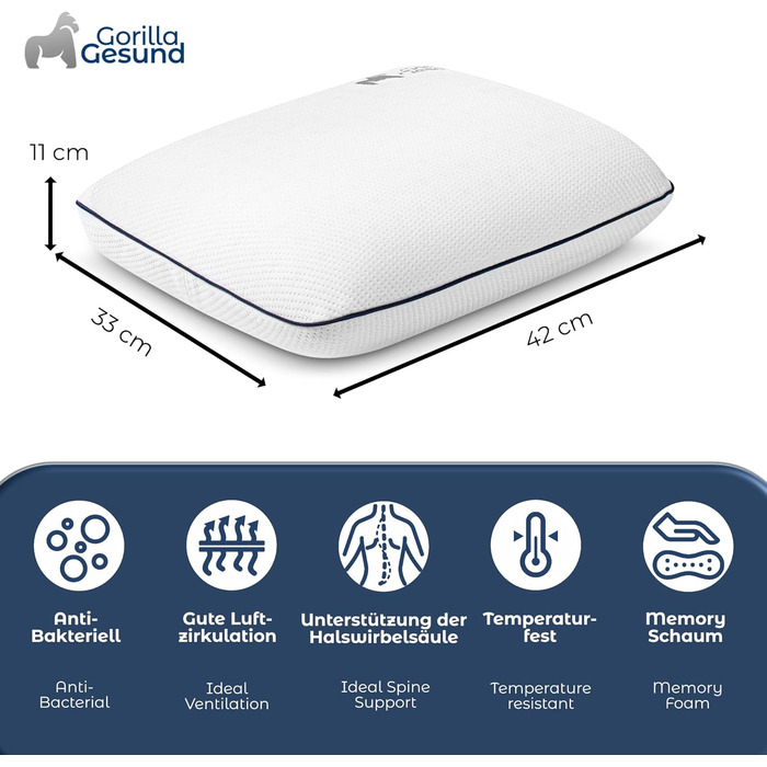 Маленька ортопедична дорожня подушка класу люкс, подушка для голови з піни з ефектом пам&39яті, подушка для підтримки шиї, подушка для сну на боці, ергономічна подушка для шиї, подушка проти хропіння (42x33x11 см) Біла 42 x 33 x 11 см