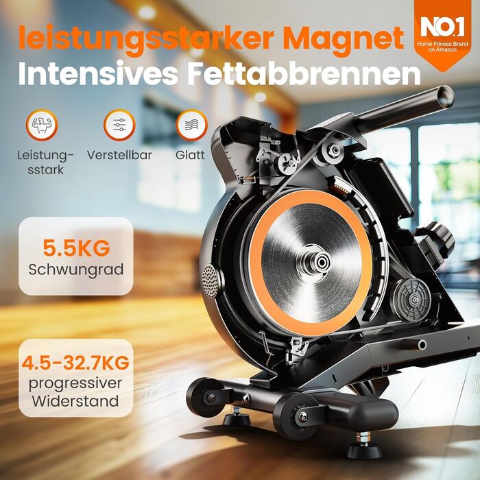 Переможець тесту Гребний тренажер для домашнього використання, надтихий магнітний гребний тренажер (кардіотренування), 16 рівнів опору, додаток та РК-дисплей, компактне зберігання, легке складання, вантажопідйомність до 160 кг 01-магнітний (33 кг)