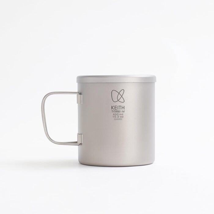 Чашка для кави та чаю Keith Titan Mug з подвійними стінками, кришкою та складною ручкою для кемпінгу на відкритому повітрі (450 мл)