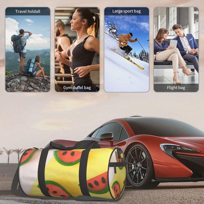 Спортивна сумка, дорожня сумка, літня сумка, з принтом кавуна, сумка на нічліг, чорна, універсальний розмір