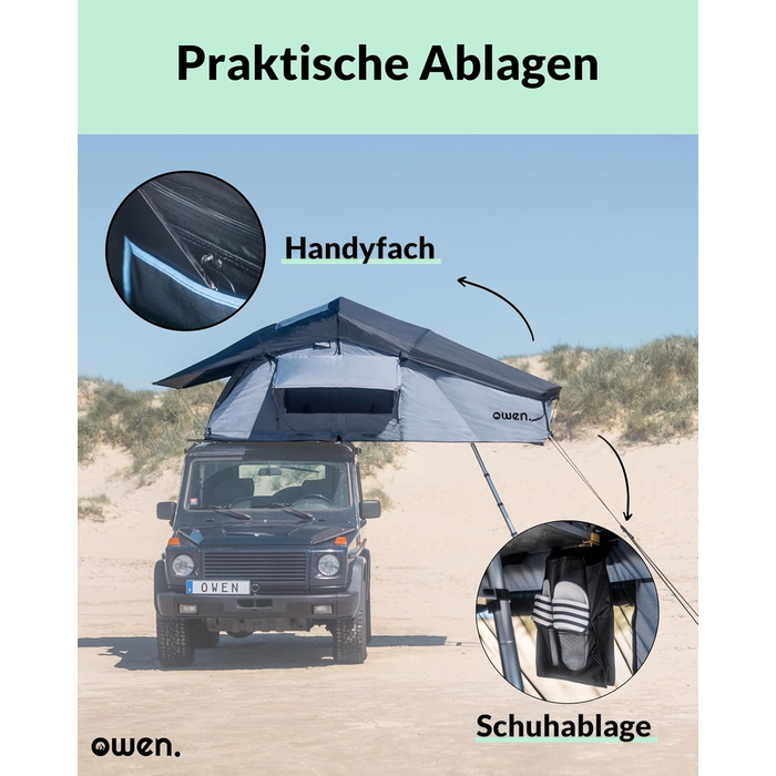 Намет на дах Owen Two Доступний з опцією тенту Кольори на вибір Просторий, комфортний намет на дах автомобіля Ідеально підходить для кемпінгу з автомобілем Універсальний аксесуар для кемпінгу Сірий з тентом