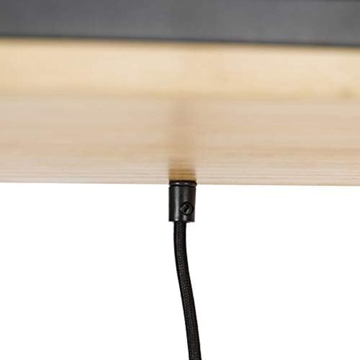 Промисловий I Вінтажний I Промисловий I Вінтажний I Підвісний світильник I Підвісний світильник чорного кольору з деревом, 5 ламп - Полиця I Вітальня I Спальня - Прямокутний I Довгастий - Сумісний зі світлодіодами