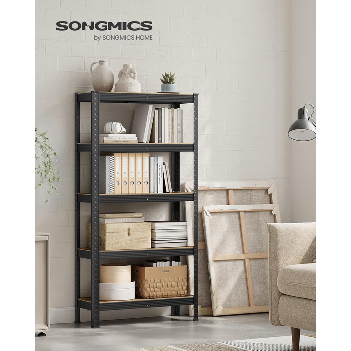 Окремостояча полиця, книжкова шафа, полиця для зберігання, 5 полиць, кухонна полиця, полиця, 30 x 75 x 150 см, вантажопідйомність до 650 кг, регульовані полиці, промисловий дизайн, вінтажний коричнево-чорний GLR030B01 30 x 75 x 150 см Вінтажний коричневий