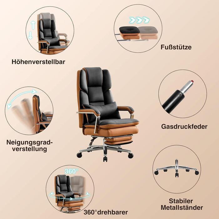 Ергономічне офісне крісло Storeo Imp, до 200 кг, штучна шкіра, чорне