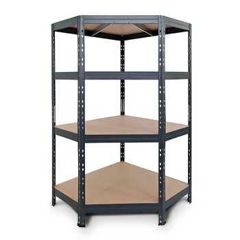 Кутова полиця Rivet, міцна полиця з HDF-плитою, 180x90x45x64,5 см (ВxШxГ), 4 полиці, 250 кг на полицю, антрацитово-сірий