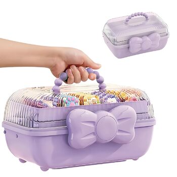 Організатор для гумок для волосся з ручкою, органайзер для дитячих шпильок для волосся, органайзер для дівчаток, 3-ярусна скринька для зберігання дитячих аксесуарів для волосся, для швейного приладдя, аксесуарів для волосся (фіолетовий)