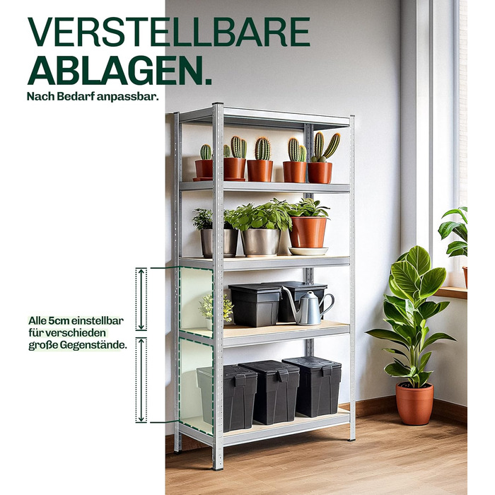 Потужний стелаж Blumixx 180x90x40 - вантажопідйомність 875 кг на полицю, 5 регульованих полиць з МДФ - стелажі для підвалу, стелажі для зберігання, металевий стелаж, система стелажів без болтів - система стелажів для майстерні, комори, гаража