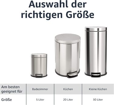 Сміттєвий бак Storeo Basics 20 л зі сталевою трубчастою педаллю - м'яке закриття з кришкою, для кухні, ванної кімнати або офісу, ц