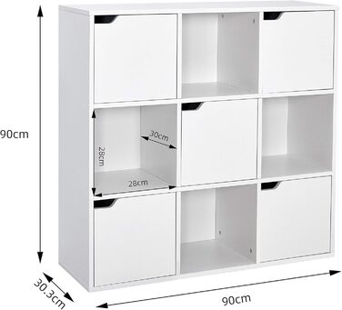 Книжкова шафа Meerveil, полиця для зберігання, 9 відділень з 5 дверцятами, сучасний стиль, підходить для офісу, кабінету, вітальні, коридору та інших кімнат, білий