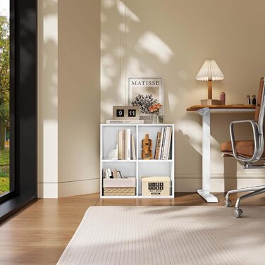 Книжкова полиця WOLTU з 4 кубами, дерев&39яна система зберігання в скандинавському стилі, самонесуча, із захистом від перекидання, для спальні, вітальні, кабінету, офісу, біла, 60 x 60 x 30 см, 4 відділення (29 Г x 59,6 Ш x 59,8 В см) Біла