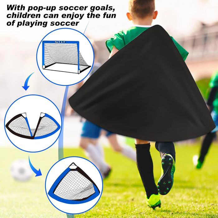 Висувні футбольні ворота для дітей, садові футбольні ворота, вуличні футбольні ворота для дітей з цільовими зонами, три ворота, футбольні, 6 перешкод та сумка для перенесення, сині