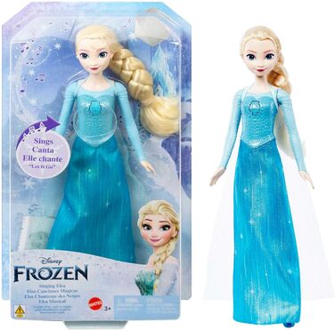 Іграшка Mattel Disney Frozen Льодяна королева, співаюча лялька Ельза в характерній сукні, співає Let's go з фільму Діснея Крижана королева, Подарунки для дітей, німецька версія HMG32 Лялька Ельза HMG32