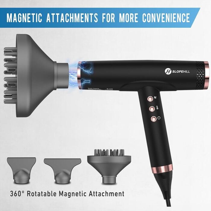 Іонний фен Slopehill для швидкого сушіння, професійний фен з безщітковим двигуном 110 000 об/хв, легкий з низьким рівнем шуму, маг