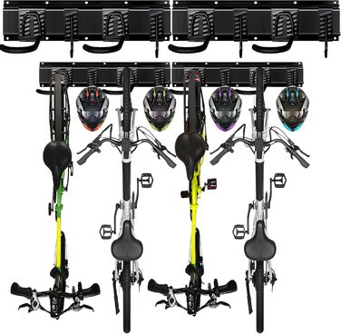 Тримач для велосипеда SHEPIN настінне кріплення на 4 велосипеди та 4 шоломи, настінне кріплення для велосипеда вертикальне, кріплення для велосипеда настінне для гаража або квартири гірські велосипеди шосейні велосипеди та зберігання інструментів