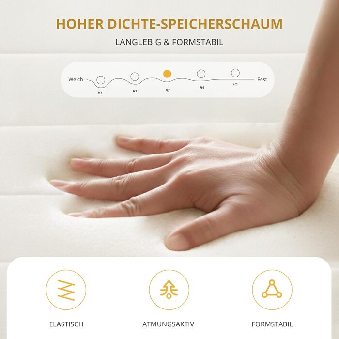 Матрац 90x200 середньої жорсткості 16 см - Ергономічний 7-зонний високоякісний матрац з холодної піни з чохлом, що прається, дихаючий матрац з піни, що згортається, сертифікований стандарт Oeko-Tex 100 16 см 90 x 200 см