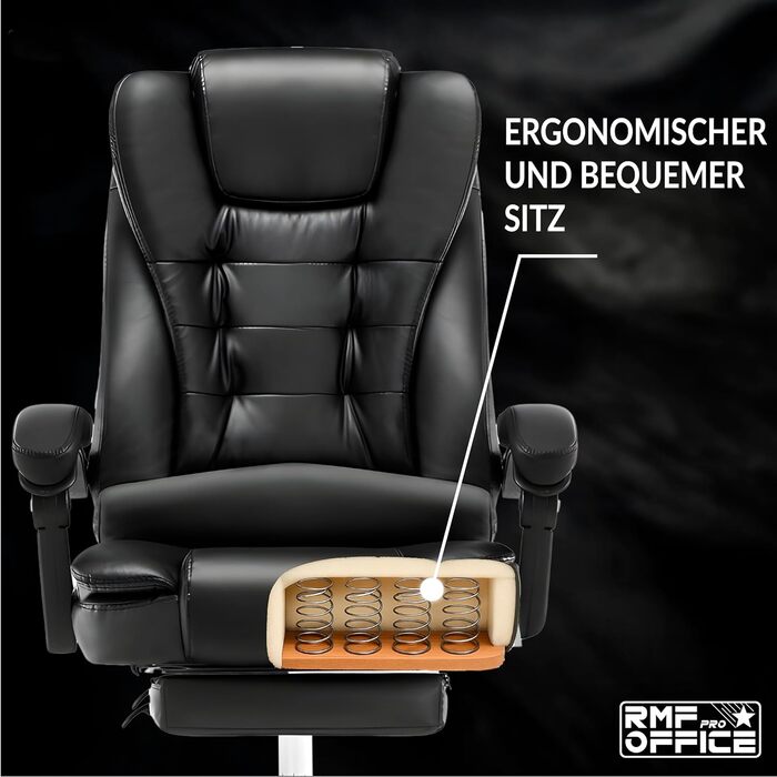 Ергономічне професійне офісне крісло RMF, розкладне, зручне та розслаблююче робоче крісло з підставкою для ніг розкладне крісло з поворотними колесами, регульована висота, чорне