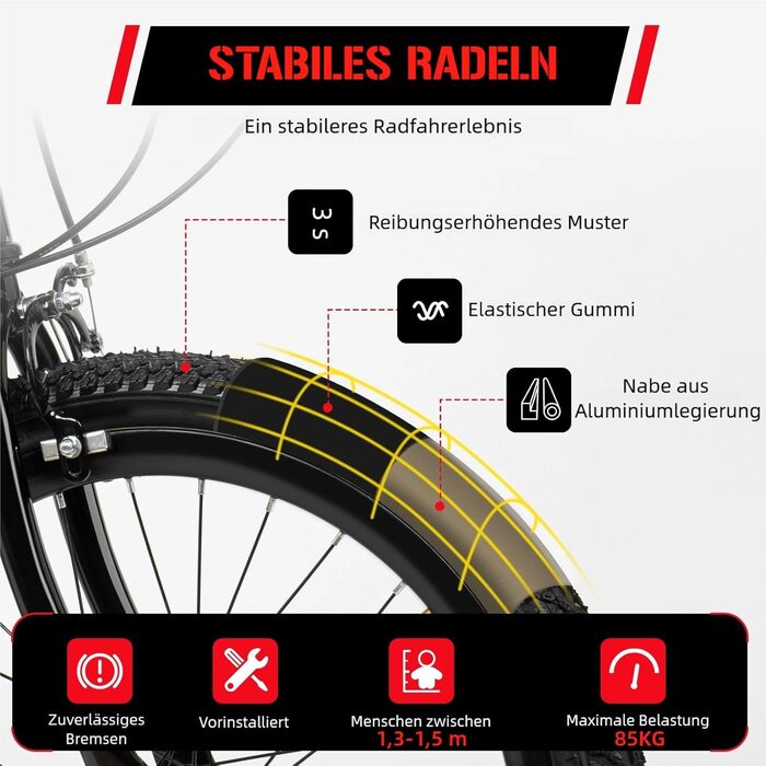 Дюймовий дитячий гірський велосипед для хлопчиків та дівчаток, 7-швидкісний гірський велосипед з бризковиками, пляшкою для води, дзвінком-компасом, вантажопідйомність 85 кг, вік 8-13 років, червоний, 20-