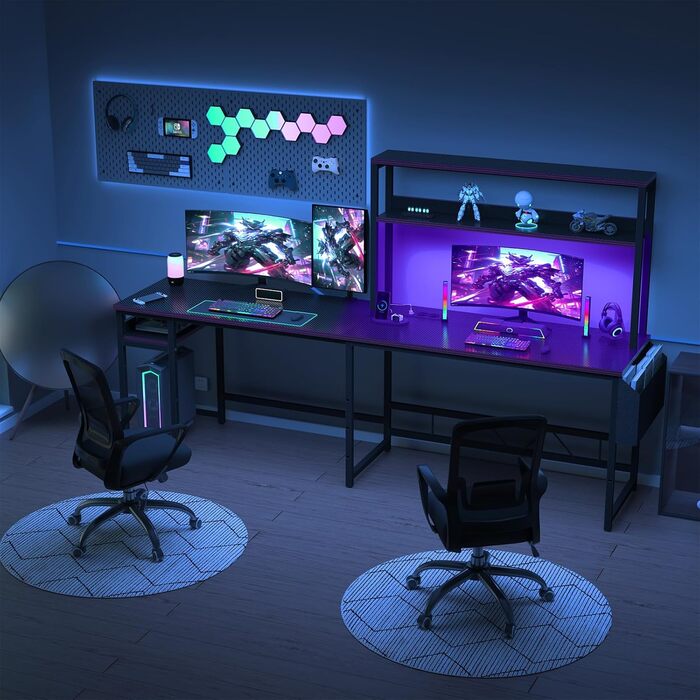 Кутовий ігровий стіл Devoko 155x100 см - світлодіодне освітлення, 2 розетки 2 USB-порти, чорний - Комп&39ютерний стіл із місцем для зберігання для геймерів та домашнього офісу 155 x 100 см, чорний