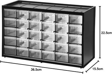 Ящик для зберігання дрібних деталей STANLEY (36,5x15,5x22,5 см, з 30 шухлядами, небиткий пластиковий каркас, прозорі шухляди, підх