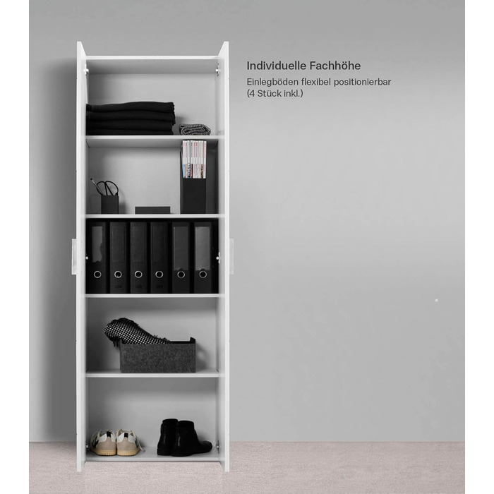 Шафа для документів mokebo, багатофункціональна шафа (60x180 см) Довга з дерева, також підходить як офісна шафа, універсальна шафа або шафа для взуття, а також як комора або шафа білого кольору -11 багатофункціональна шафа З відділеннями