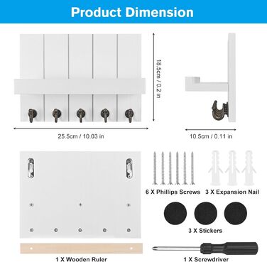 Ключниця Kldgris з полицею, дерев'яна ключниця, декоративна дерев'яна настінна ключниця, з 5 гачками для ключів, для входу, передп
