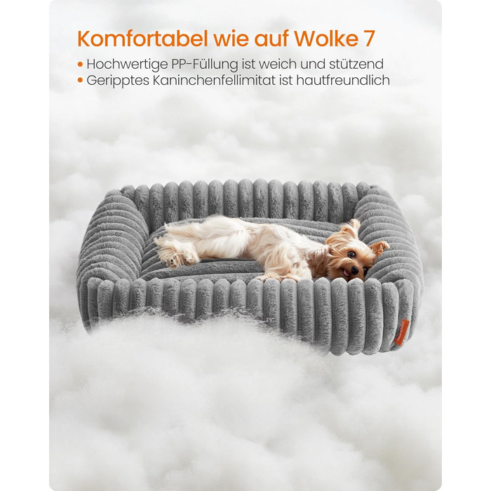 Ліжко для собак Feandrea, ортопедичний кошик для собак середнього розміру, миюча подушка для собак, пухнастий килимок для собак, м&39яка підкладка, 71 x 55 x 18 см, колір Dove Grey PGW311GD01 M (71 x 55 x 18 см) колір Dove Grey