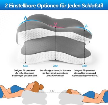 Ортопедична подушка, подушка з піни з ефектом пам&39яті, ергономічна подушка для голови зменшує біль у шиї та головний біль, подушка для підтримки шиї для сну на боці, спині та животі, дихаюча та яку можна прати