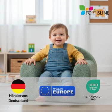 Дитяче крісло FORTISLINE Mini Plush (40x33x39 см) - М&39яке та безпечне - Крісло для немовлят та малюків, сертифіковане Oeko-TEX - М&39який дитячий диван/крісло-підголовник для дитячої кімнати, бежевий