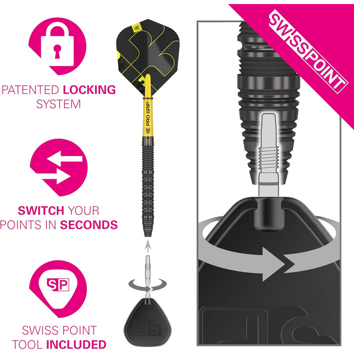 Набір дротиків Target Darts Bolide Void 90 вольфраму, сталеві наконечники зі швейцарськими наконечниками 21G/22G/23G/24G/25G/25G Професійні набори дротиків, чорні дротики, швейцарські наконечники - інструмент у комплекті, ствол 23G 01